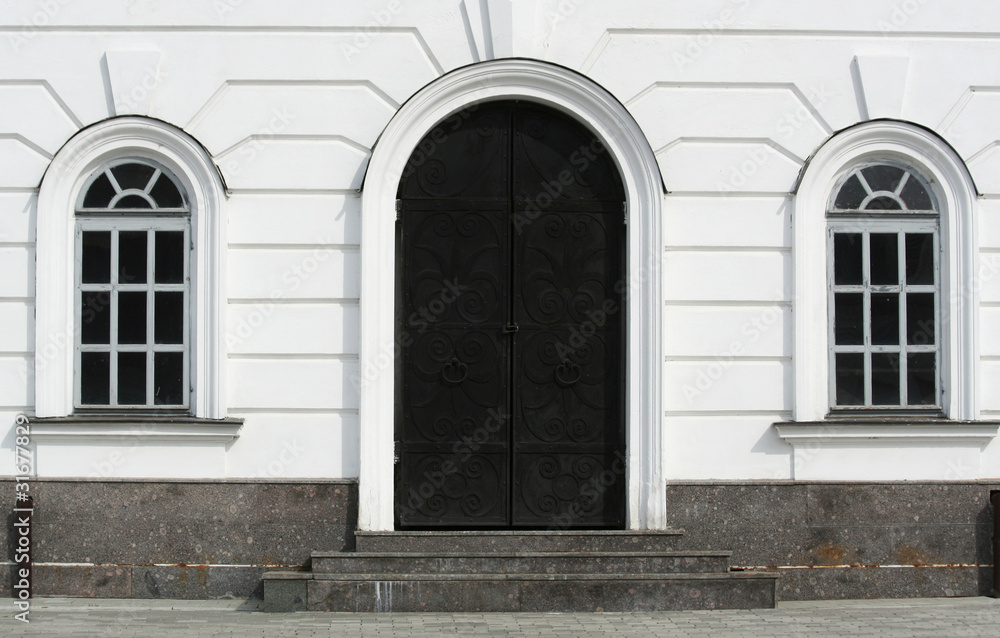 facade of the building in the city