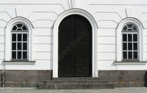 facade of the building in the city