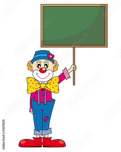 Payaso llevando un cartel.