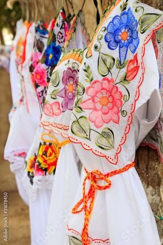 Mayan woman dress embroidery Yucatan Mexico © lunamarina