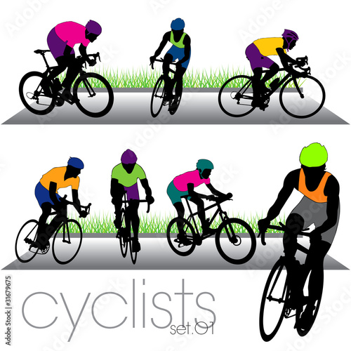 Cyclists silhouettes set