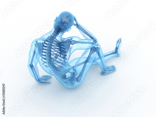 3d rendered illustration of a sitting male with visible bones