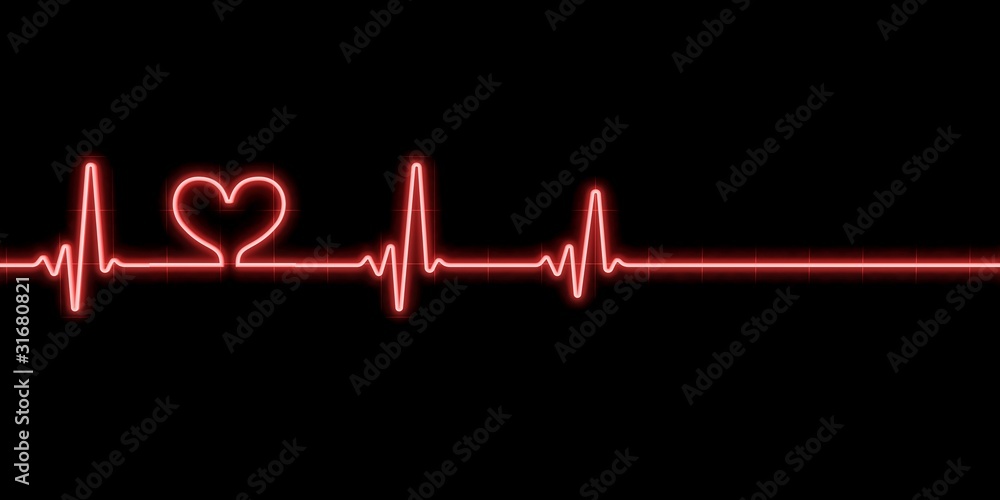 Heartbeat with heart symbol isolated on black background Heartbeat with heart symbol isolated on black background