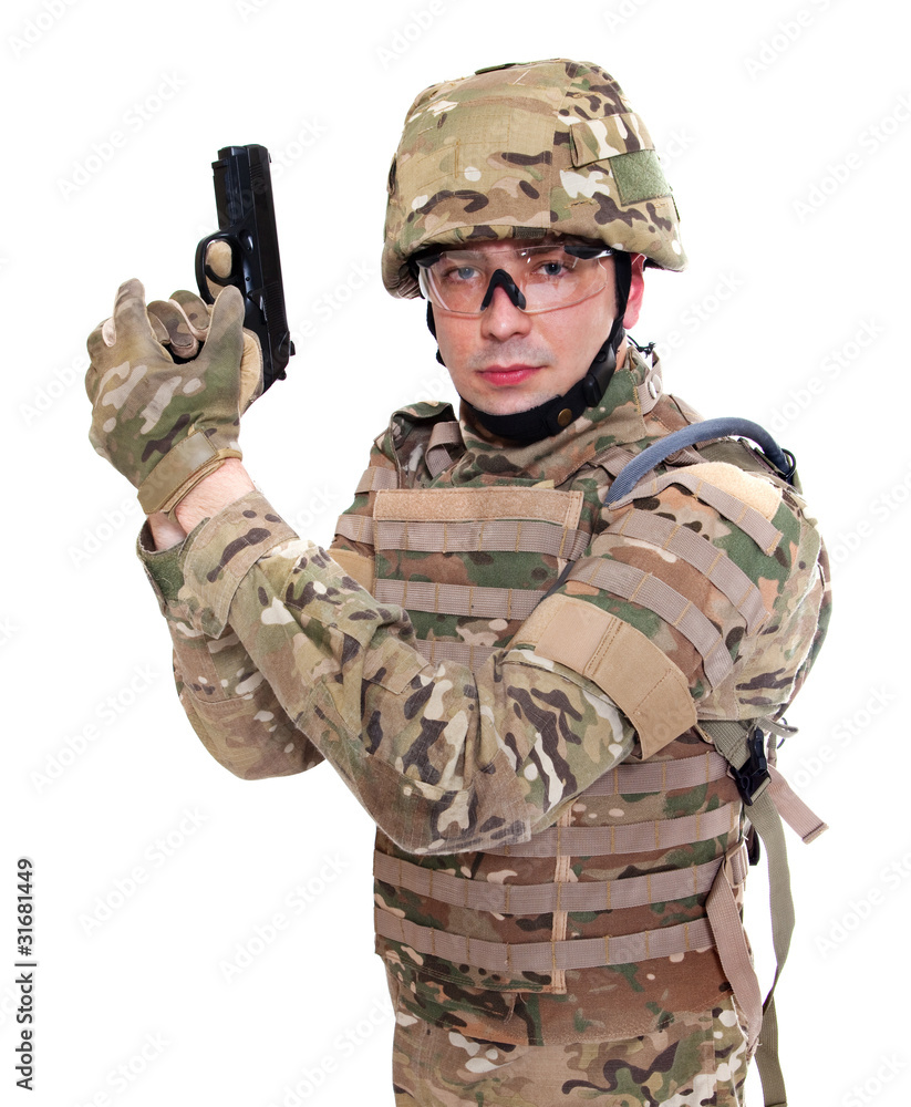 Fototapeta premium Modern soldier with rifle