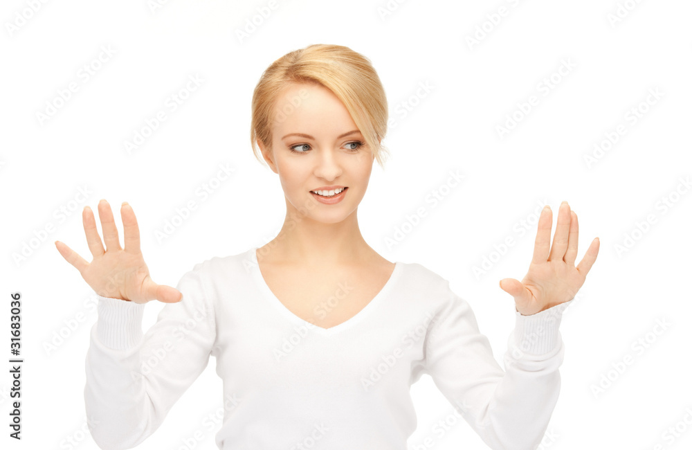 businesswoman working with something imaginary businesswoman working with something imaginary