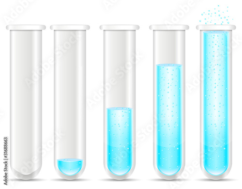 blue liquid with bubble in test tubes