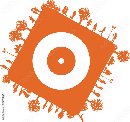 personnes sur cube orange