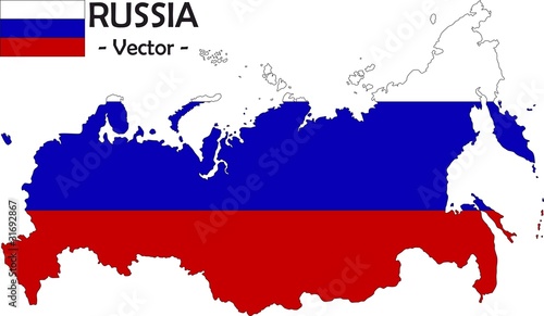 Fototapeta Naklejka Na Ścianę i Meble -  Russland Vektor - Silhouette mit Flagge im Hintergrund