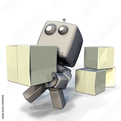 Gray Robot with blank crates photo