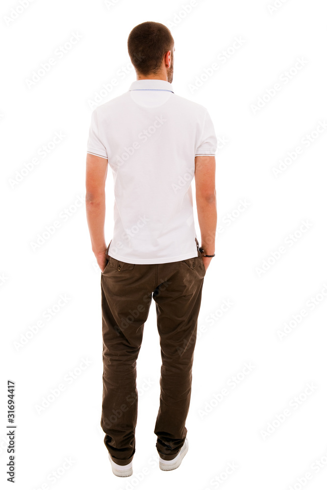 Young man from back, isolated on white