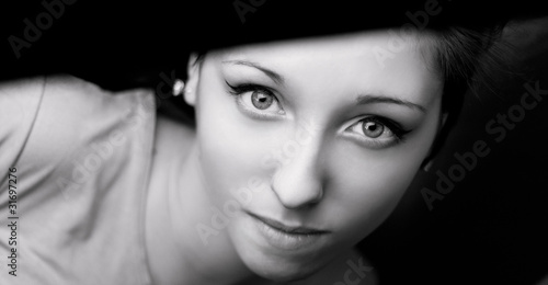 Portrait of attractive young woman bw image.