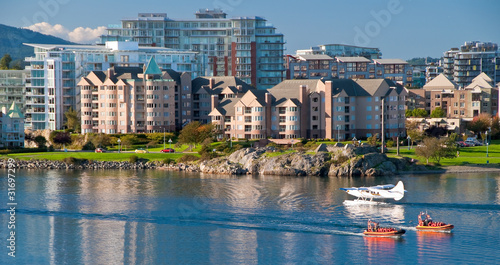 Fragment of busy harbor at downtown of Victoria, Canada. photo