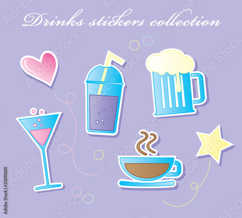 Drinks stickers collection vector illustration