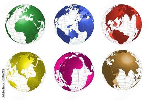 Mapa mundi,globo terraqueo en diferentes colores