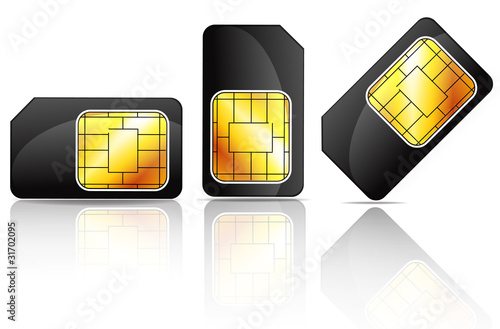 black sim card isolated on white background