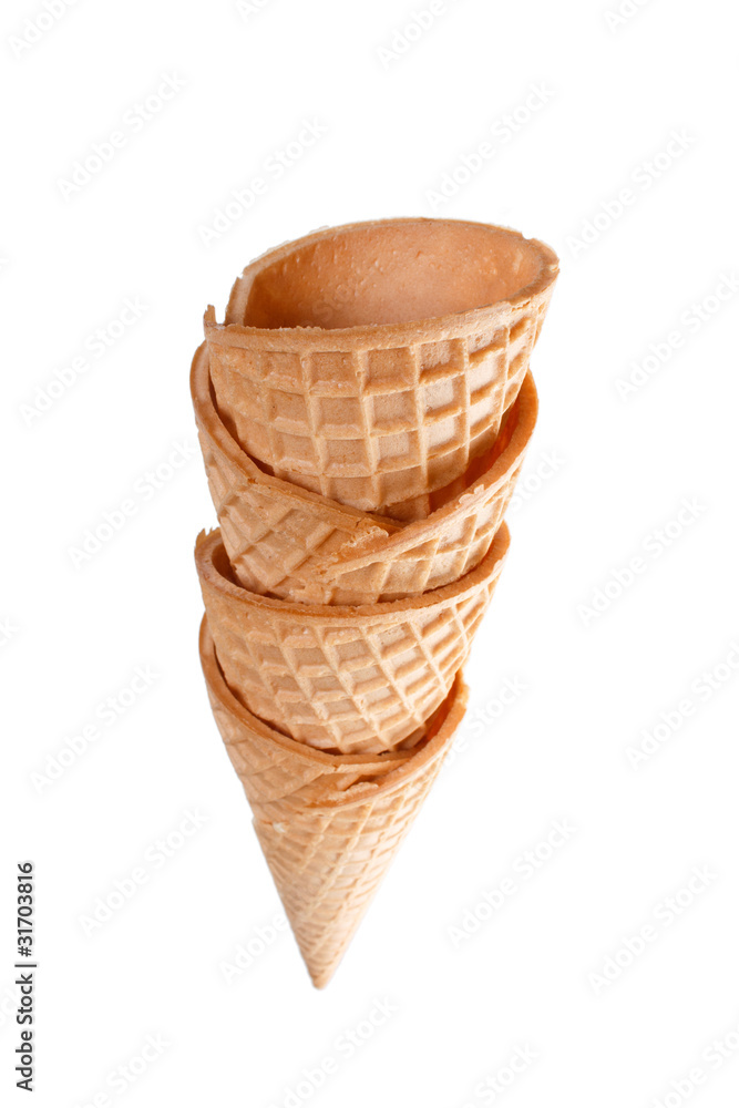 Empty sugar waffle cone isolated on the white background Empty sugar waffle cone isolated on the white background