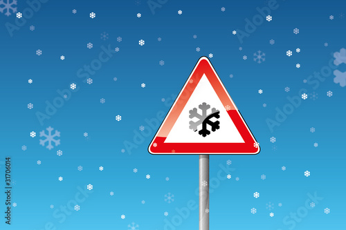 Verkehrszeichen Schnee- oder Eisglätte Schneeflocken