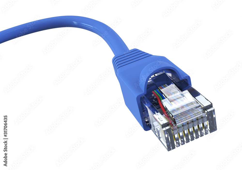 Blue network cable - curved - obrazy, fototapety, plakaty 