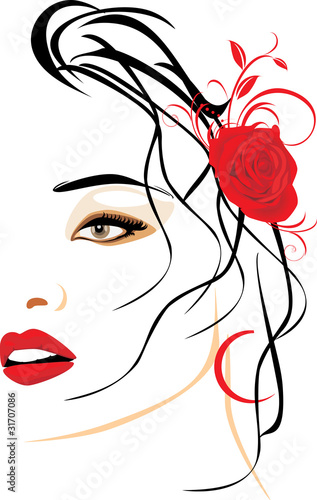 Portrait of beautiful woman with red rose in hair #31707086