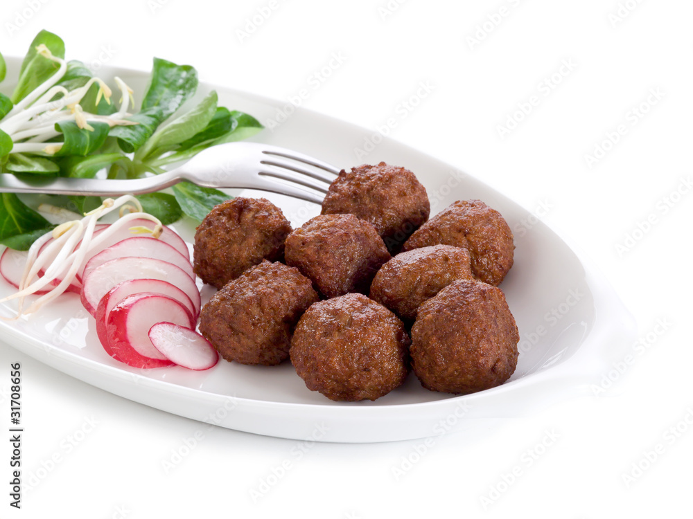 vegetarian meatballs with slice radish, soy sprout and salad vegetarian meatballs with slice radish, soy sprout and salad