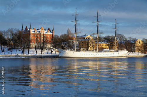 Obraz na płótnie Stockholm, Admiralty House and af Chapman Ship w salonie