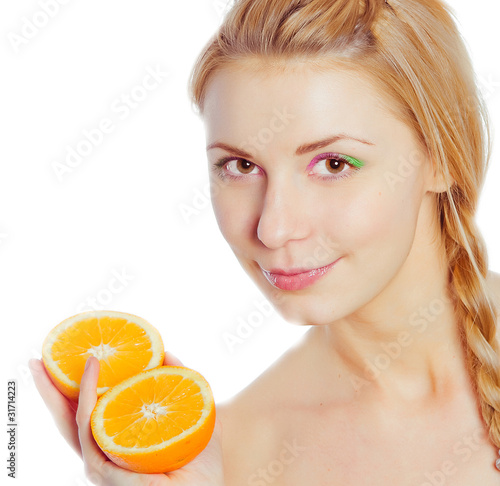 Young woman with oranges in her hands