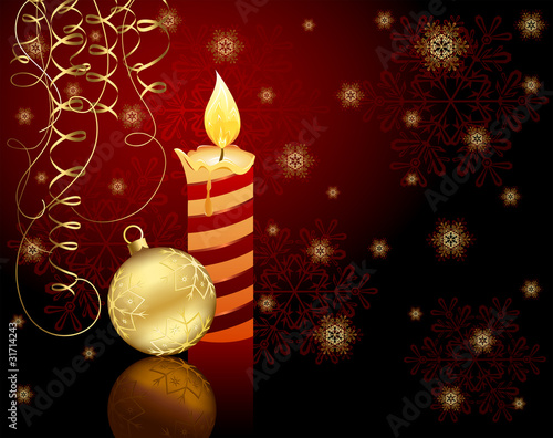 Candle, Christmas ball and snowflakes