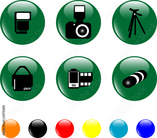 photo icon set objects green button