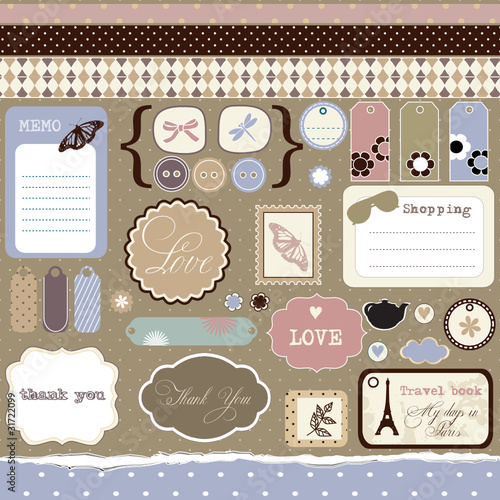 Set of elements for scrap-booking, vintage style