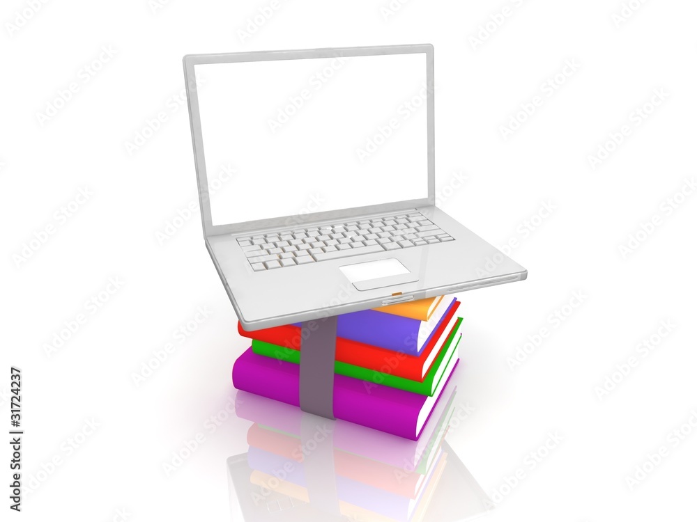 Professional Laptop with books and blank display Professional Laptop with books and blank display