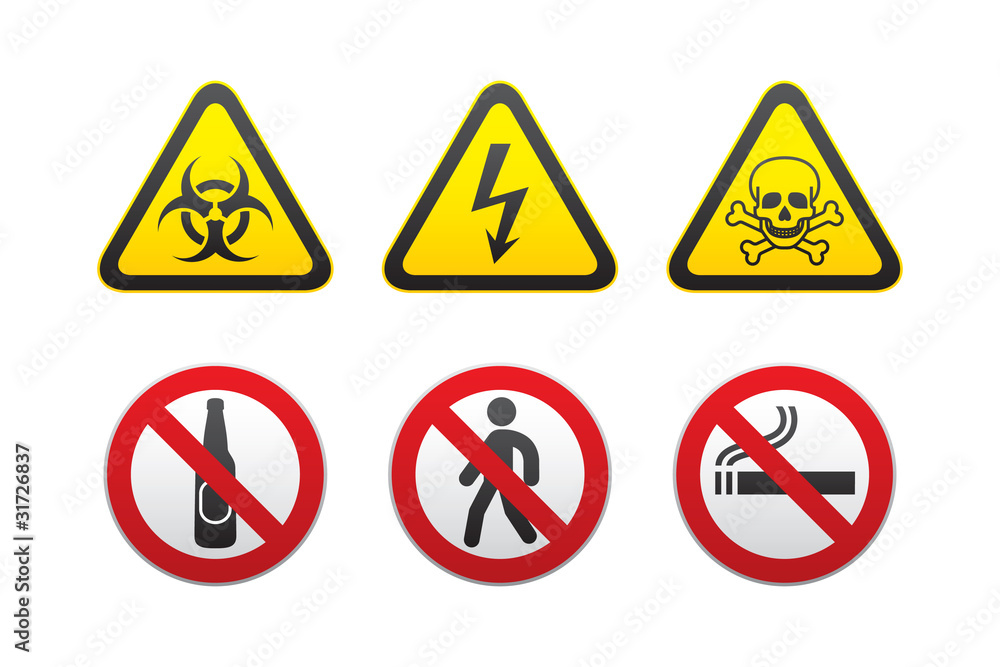Warning Hazard and Prohibited Signs vector set Warning Hazard and Prohibited Signs vector set