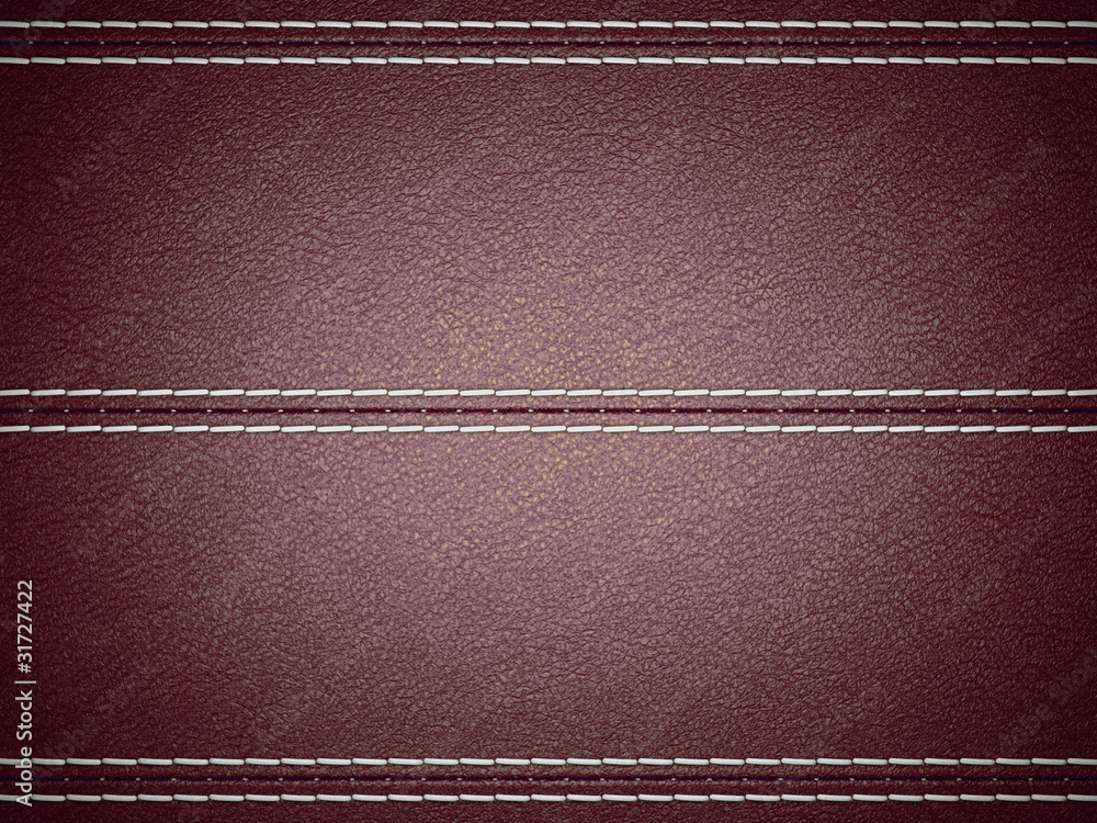 Fototapeta premium Maroon horizontal stitched leather background