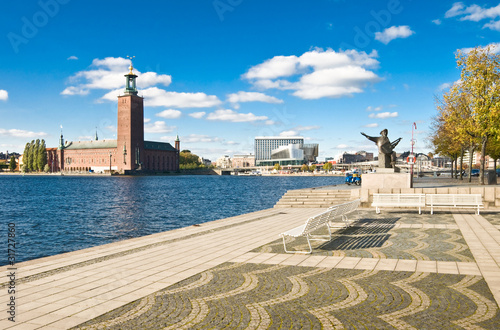 Photography Stockholm city hall and quay  in summer