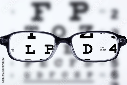 Eyeglasses and eye chart photo