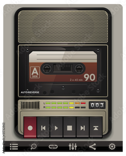 Vector cassette recorder template with icons