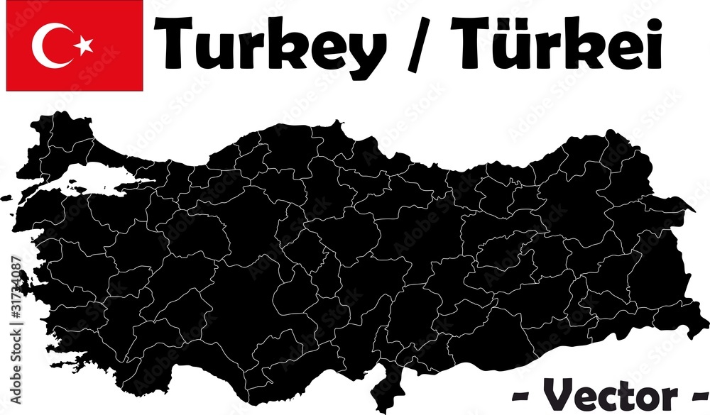 Türkei Vektor unterteilt in Provinzen Adobe Stock