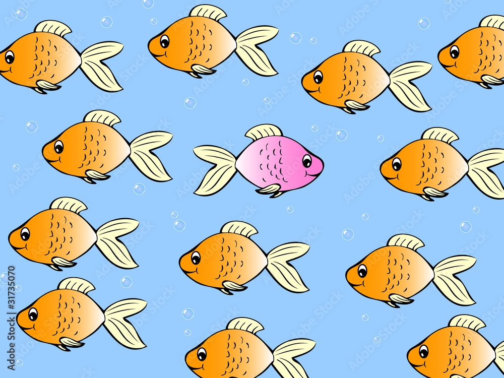 One single fish swimming in different direction One single fish swimming in different direction