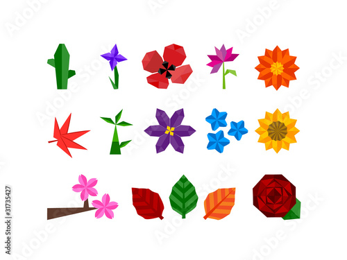 Origami Flower Plant Icon Set