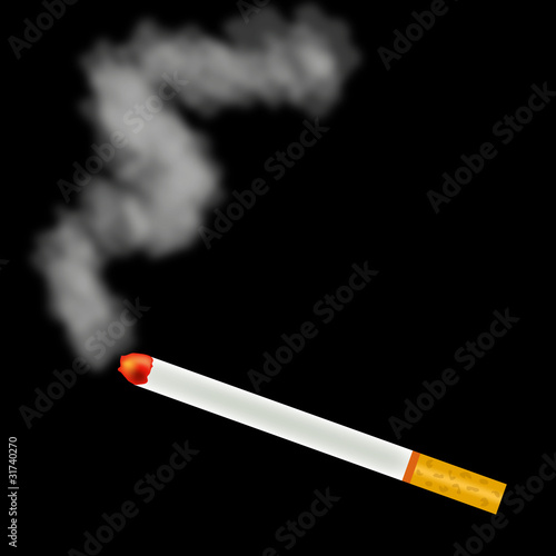 Smoking cigarette on black background