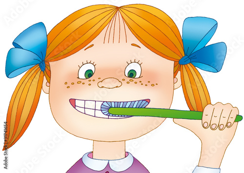 little girl cleans her teeth #31741654
