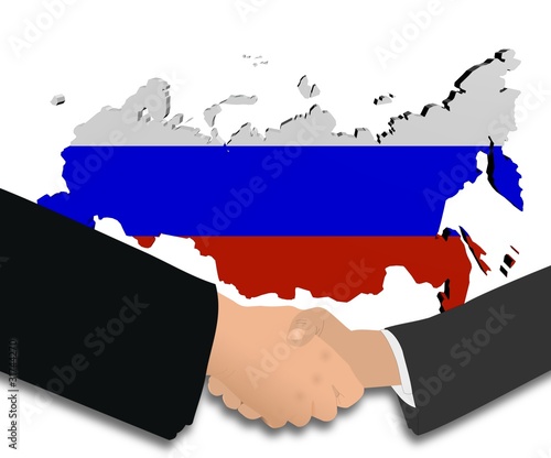people shaking hands with Russian map flag illustration