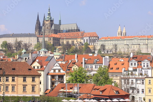 View on the spring Prague gothic Castle above River Vltava