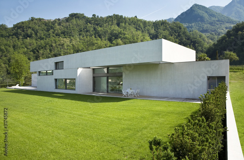 modern house - exterior with lawn