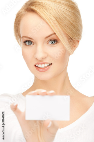 woman with business card