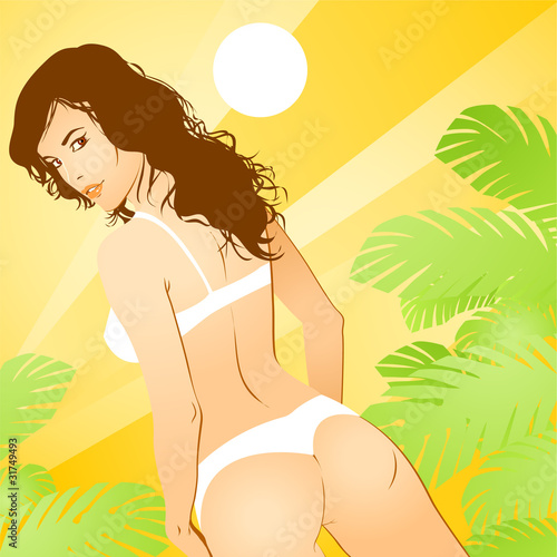 Yellow sticker with beauty woman.