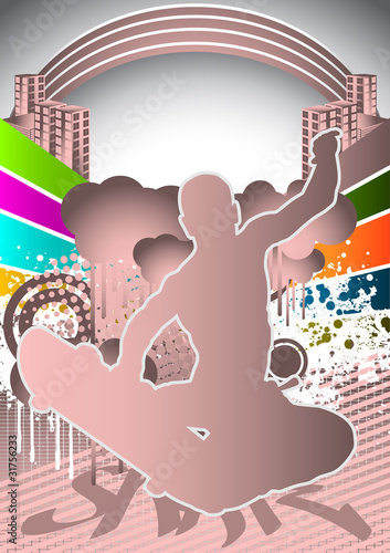 Abstract summer background with skateboarder silhouette