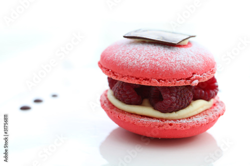 macaron rose à la framboise et chocolat photo