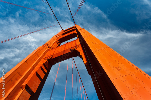 Golden Gate Bridge Tower Rises to Blue Sky
