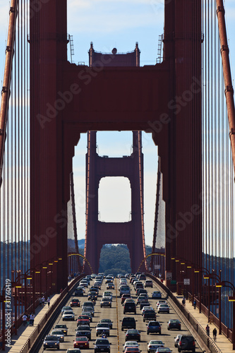 Cars, bicyclists, pedestrians crossing the Golden Gate Bridge #31760419