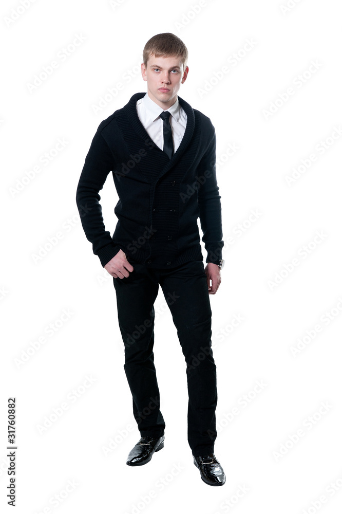 The young man in a black cardigan The young man in a black cardigan